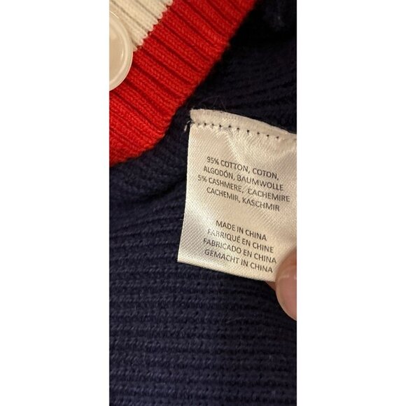 Minnie Rose Cotton Cashmere Cardigan with Front Pockets Blue Ribbed Red White - Picture 7 of 7